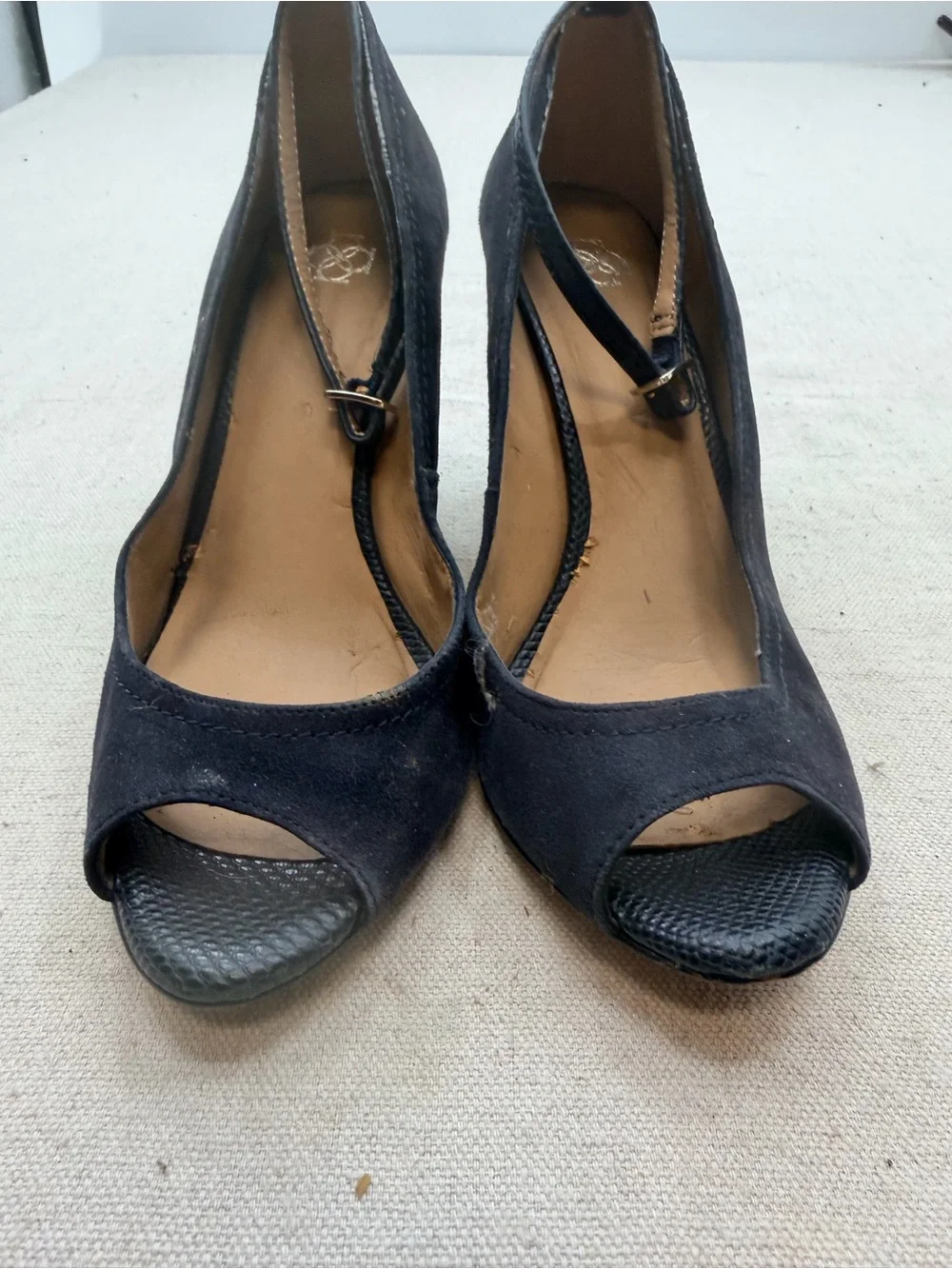 Blue Peep-Toe Wedge Heels with Ankle Strap